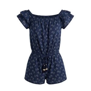 Vineyard Vines Navy Sailboat Print Off-Shoulder Romper